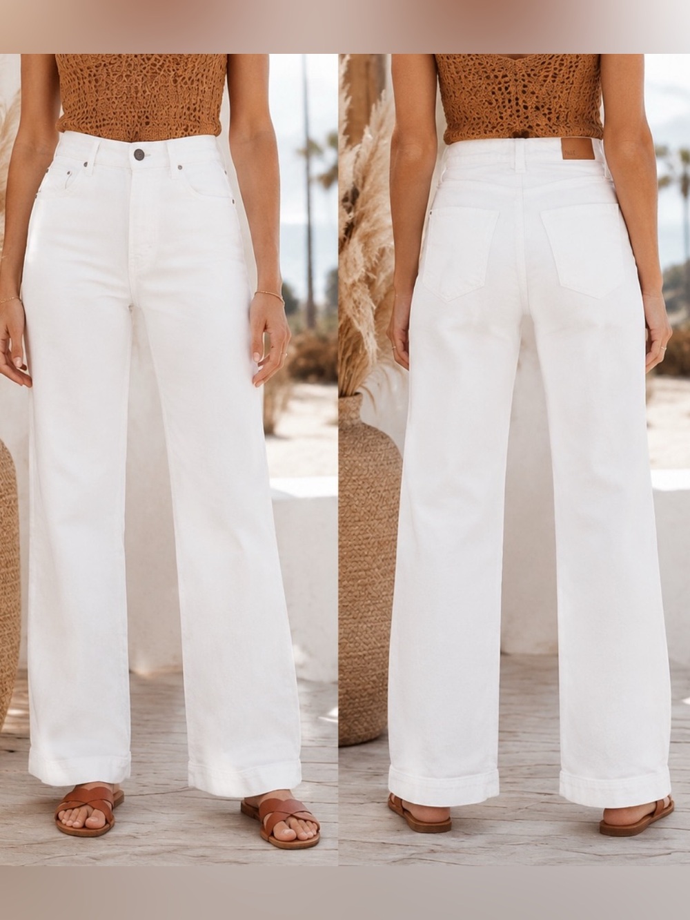 PAIGE Anessa High Rise Wide Leg Crop Jeans Crisp White Stretch Denim | Size 27